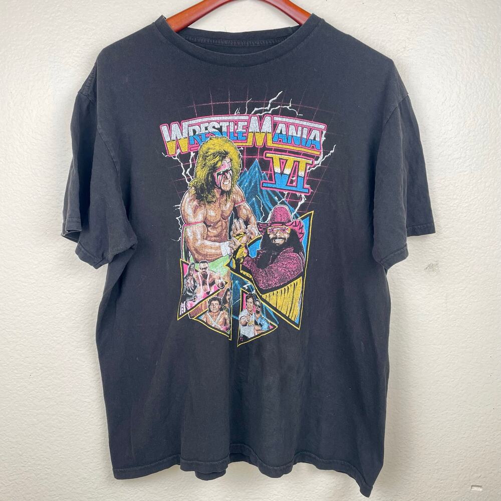 WWE WrestleMania Mens T Shirt Sz XL Grunge Trucker Hipster Graphic Distressed